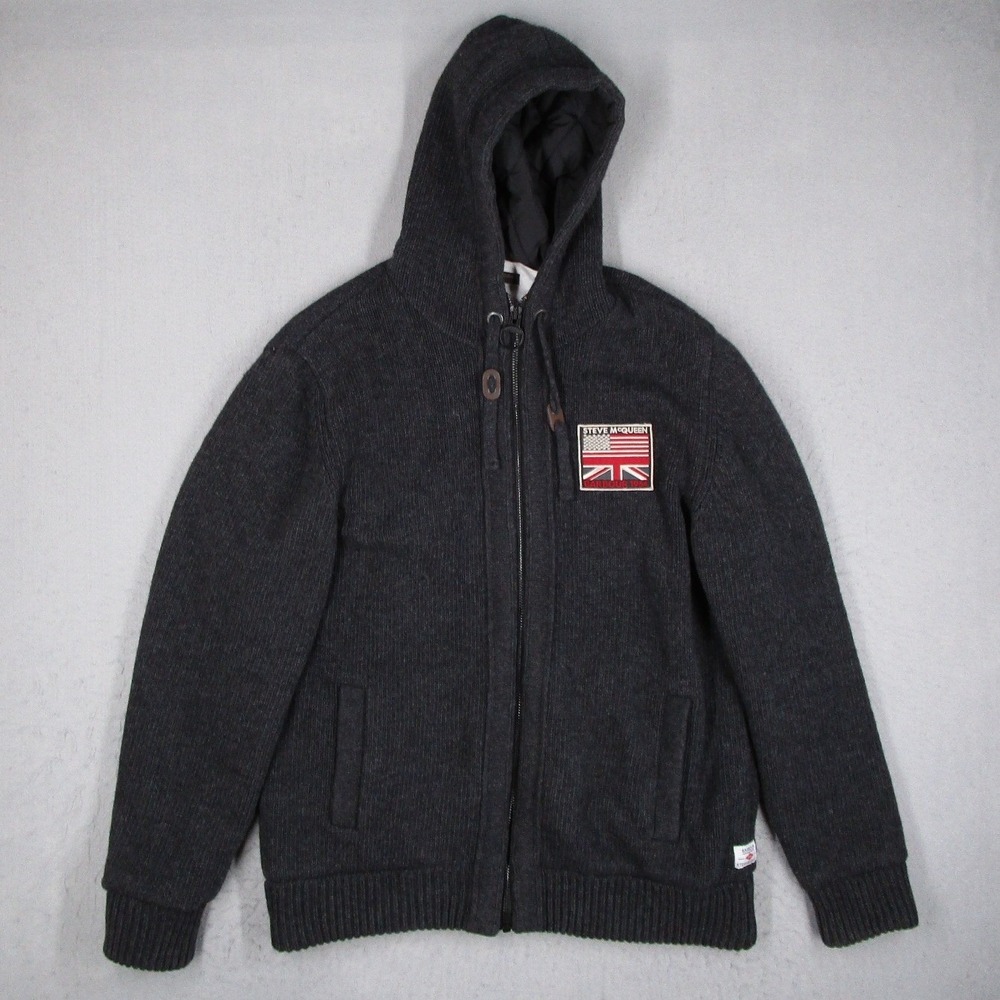 Barbour International Steve McQueen Lambswool Full Zip Hooded Sweater Grey XXL